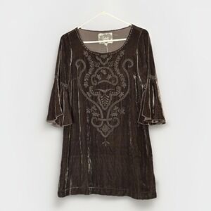 Johnny Was Velvet Burnout Tunic Top / Dress Women S Silk Blend Boho Embroidered